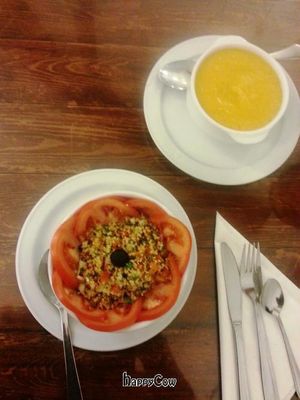 Starters: Vegetable cream and Cous-cous at El Granero de Lavapies in Madrid