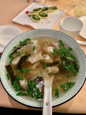 Soup with dumplings  at 597 Vegetarian in Shanghai