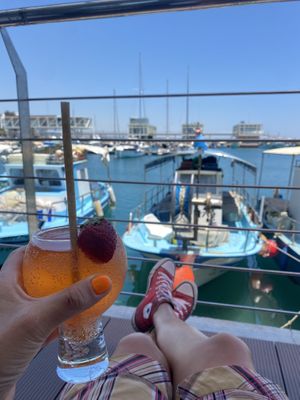 Homemade kombucha and the view  at FRESHA in Limassol