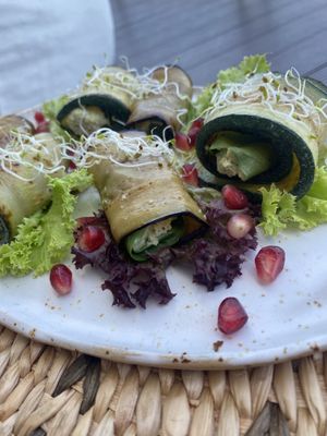 Appetizer with zuccini and eggplant and nut cheese  at FRESHA in Limassol