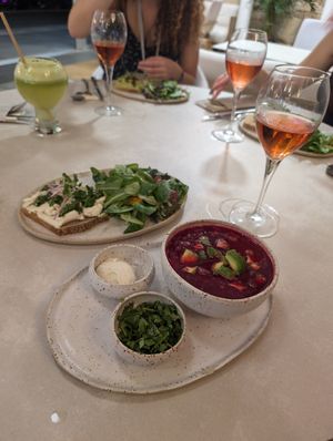 Borscht and white bruschetta at FRESHA in Limassol