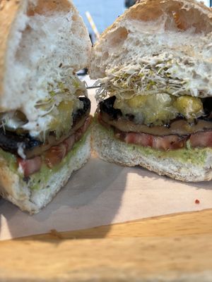 Pineapple and mushroom burger   at Green Vege Cafe in Shanghai