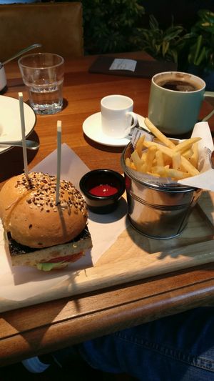 main course... fish burger! at Green Vege Cafe in Shanghai