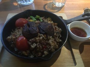 Taiwanese Spicy fried rice with meaty portobello  at Green Vege Cafe in Shanghai