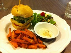 Mushroom, nori and soy patty burger at Green Vege Cafe in Shanghai