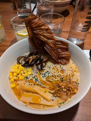 Miso ramen at UMAMI Plantbased in Barcelona