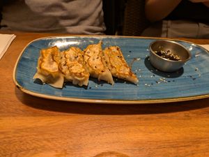 Fried gyoza at UMAMI Plantbased in Barcelona