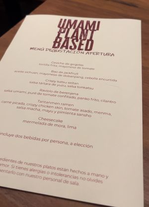 tasting menu  at UMAMI Plantbased in Barcelona