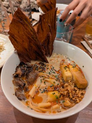 Mushroom ramen at UMAMI Plantbased in Barcelona