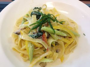fettucine, cream sauce, veggies at Veggie Dot in Shanghai