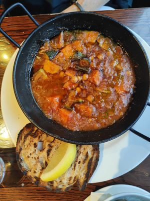 Vegan zarzuela (way too hot, $30) at Curator's House in Christchurch