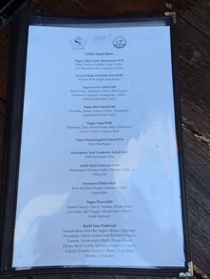 Menu vegana at Colibrí in San Carlos