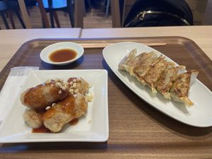 Veggie chicken and gyoza   at NRT - T's Tantan - T2 in Narita