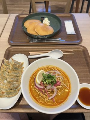 12 gyoza, Thai style noodles, pancakes  at NRT - T's Tantan - T2 in Narita
