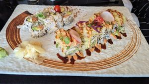 Right: Vegan Godzilla Roll. Left: Vegan California Roll. at Kiko Japanese in Winter Springs