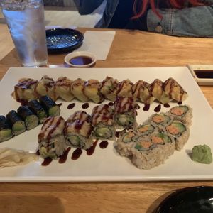 From top left to right Fuji, avocado, shrimp tempura, spicy California (all vegan)   at Kiko Japanese in Winter Springs