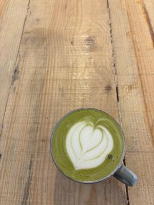 oat matcha latte at Trullino in Lisbon