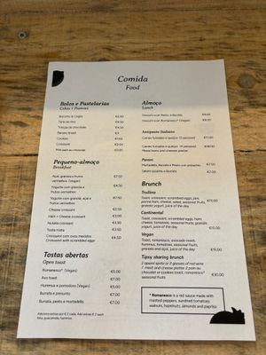 menu food at Trullino in Lisbon