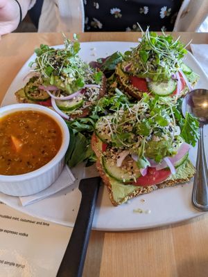 everything "bagel" on gluten free toast at Great Sage in Clarksville