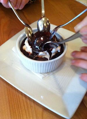 sharing a brownie sundae at Great Sage in Clarksville