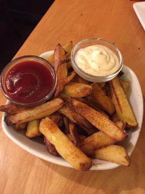 THE FRIES! 
They are SO good - with a vegan mayo  at Great Sage in Clarksville