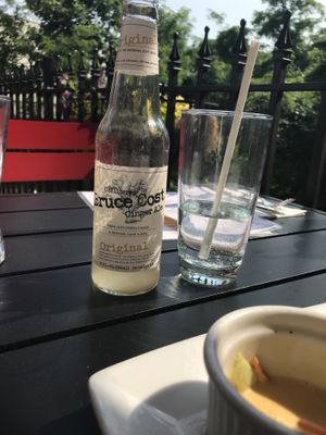 Ahahaha couldn’t even wait to eat my Balt Wrap, but I’ve never had this ginger ale and it’s awesome. The outside seating is also lovely   at Great Sage in Clarksville