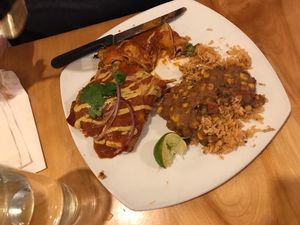 Chick’n enchiladas goes great with this weeks special Mezcal drink  at Great Sage in Clarksville