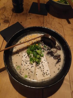 Vegan tofu & shiitake ramen in Tonkotsu broth at NOKIBOX in Dortmund