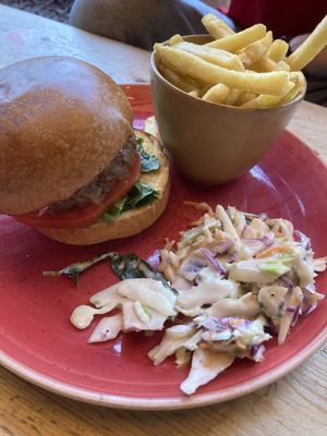 Good burger (forgot to take a picture of my flatbread)  at Ormo Lounge in Llandudno