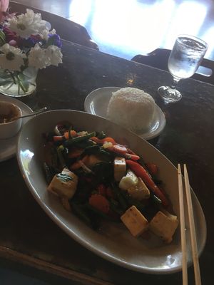 Spicy Basil veggies with tofu  at Thai Us Up in Seaside