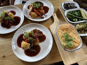 Pie of the day for 2 with roast vegetables, cauliflower and cheese, and assorted vegetables   at The Oxford Blue in Oxford