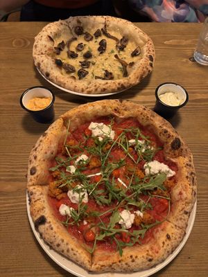 Forager pizza (top), Nduja pizza (bottom)  at The Oxford Blue in Oxford