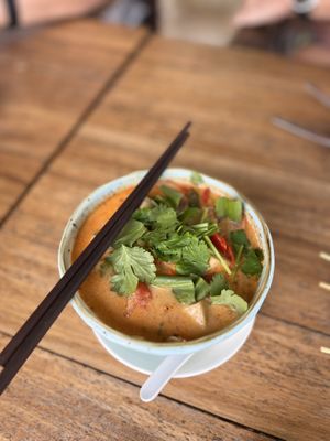 Tom yum udon noodle soupp  at Little Moon Dine and Cafe in Trat