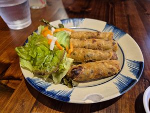 Vegan spring rolls at AOBABA Himeji in Himeji