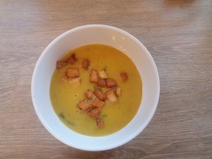 Lentil soup with crutons at Yara in Alderley Edge