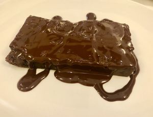 Chocolate cake with hot chocolate sauce   at Il Lughino in Milan