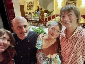 The chef Paolo and our family. Even my picky son loved everything!  at Il Lughino in Milan