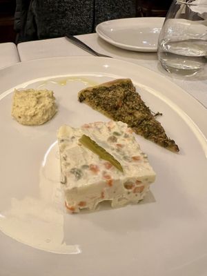 Insalata russa, crema di cicerchie e tartina vegetale  at Il Lughino in Milan