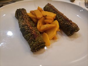 Involtini di verza con salsa di fagioli neri e zucca at Il Lughino in Milan