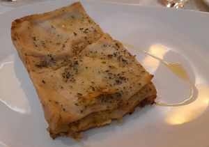 Lasagna with turnip, leek and nettle at Il Lughino in Milan