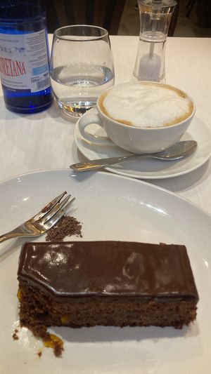 Sachertorte with soy milk cappuccinoo  at Il Lughino in Milan