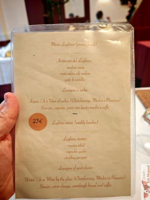 Menu at Il Lughino in Milan