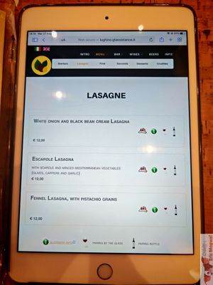 Menu on tablett at Il Lughino in Milan