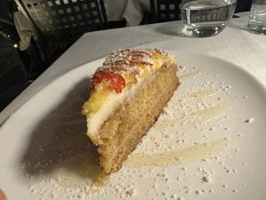 Cake with fruit and almond cream   at Il Lughino in Milan