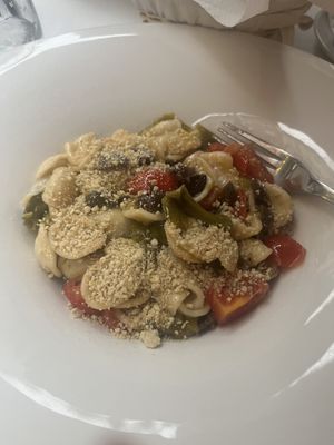 Orchiette with olives, capers and tomatoes   at Il Lughino in Milan