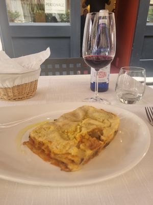 Lasagne with oxheart tomatoes, eggplant and bellpepper at Il Lughino in Milan