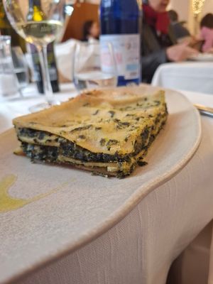 Black cabbage lasagna at Il Lughino in Milan