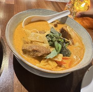 Red curry with mock duck  at Onedee Thai  in Queens
