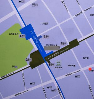 Now accessible from line 14, exit 5 is closer. See red dot. at Huì Yuán Sù Shí Fāng 慧缘素食坊 Lotus Vegan in Shanghai