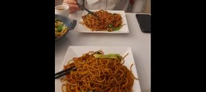Fried noodles and hand torn cabbage.  at Huì Yuán Sù Shí Fāng 慧缘素食坊 Lotus Vegan in Shanghai